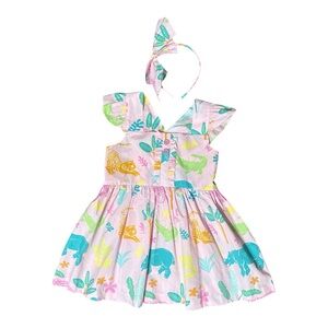 Girls Pink Safari Animal Print top with Matching Headband 7/8